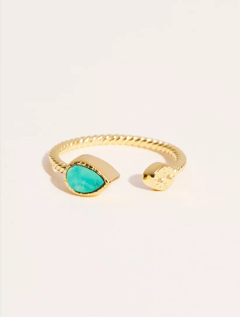 Be Maad Bali bague or jaune turquoise ajust