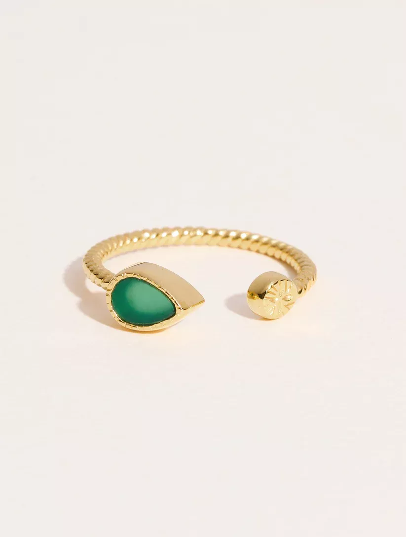 Be Maad Bali bague or jaune onyx vert ajust