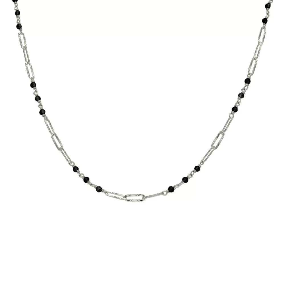 Orus blanc collier maillons onyx noir 40cm