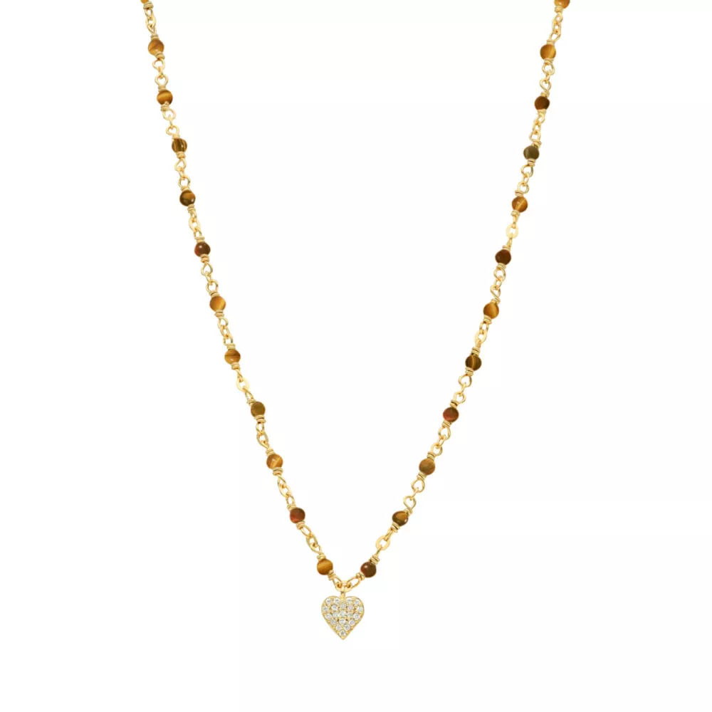 Orus collier coeur pierre tigre jaune/zirc