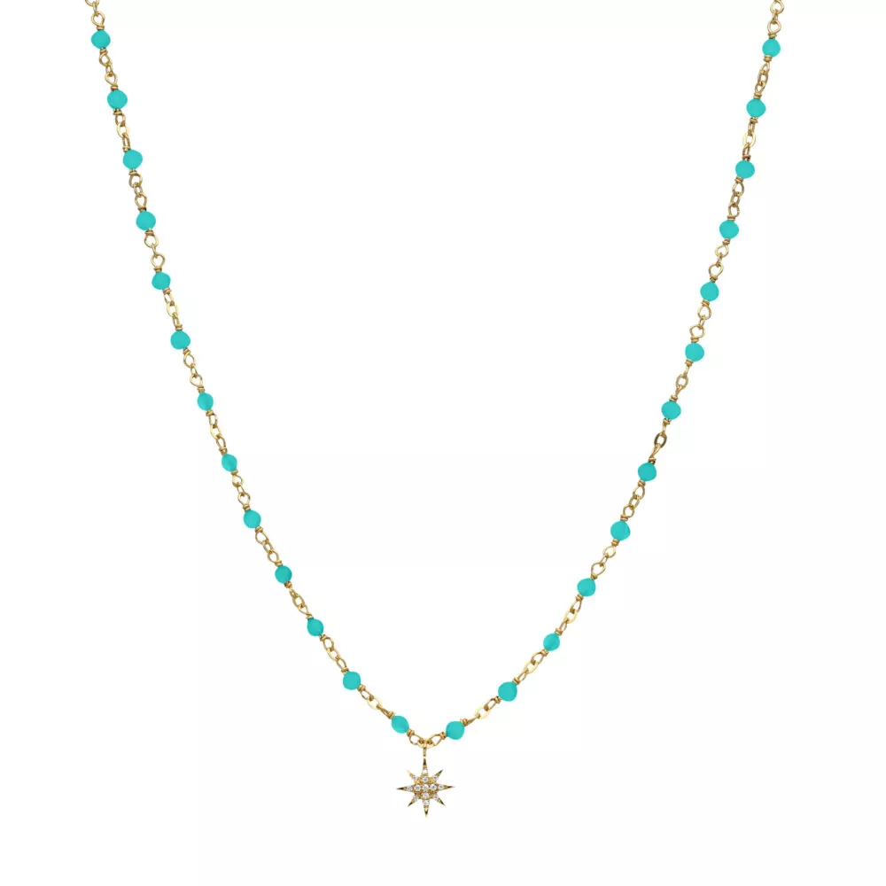 Orus jaune collier étoiles amazonite 40cm