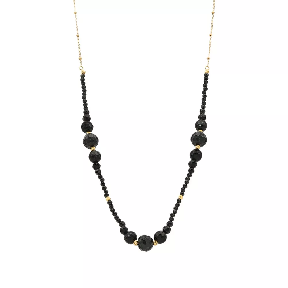 Orus jaune collier grandes spinelle noire 40cm