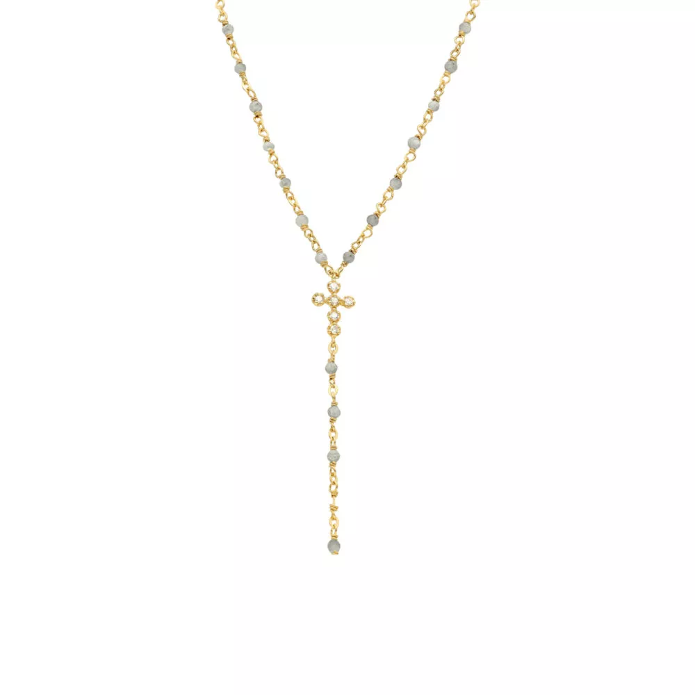 Orus jaune sautoir labradorite croix 55cm