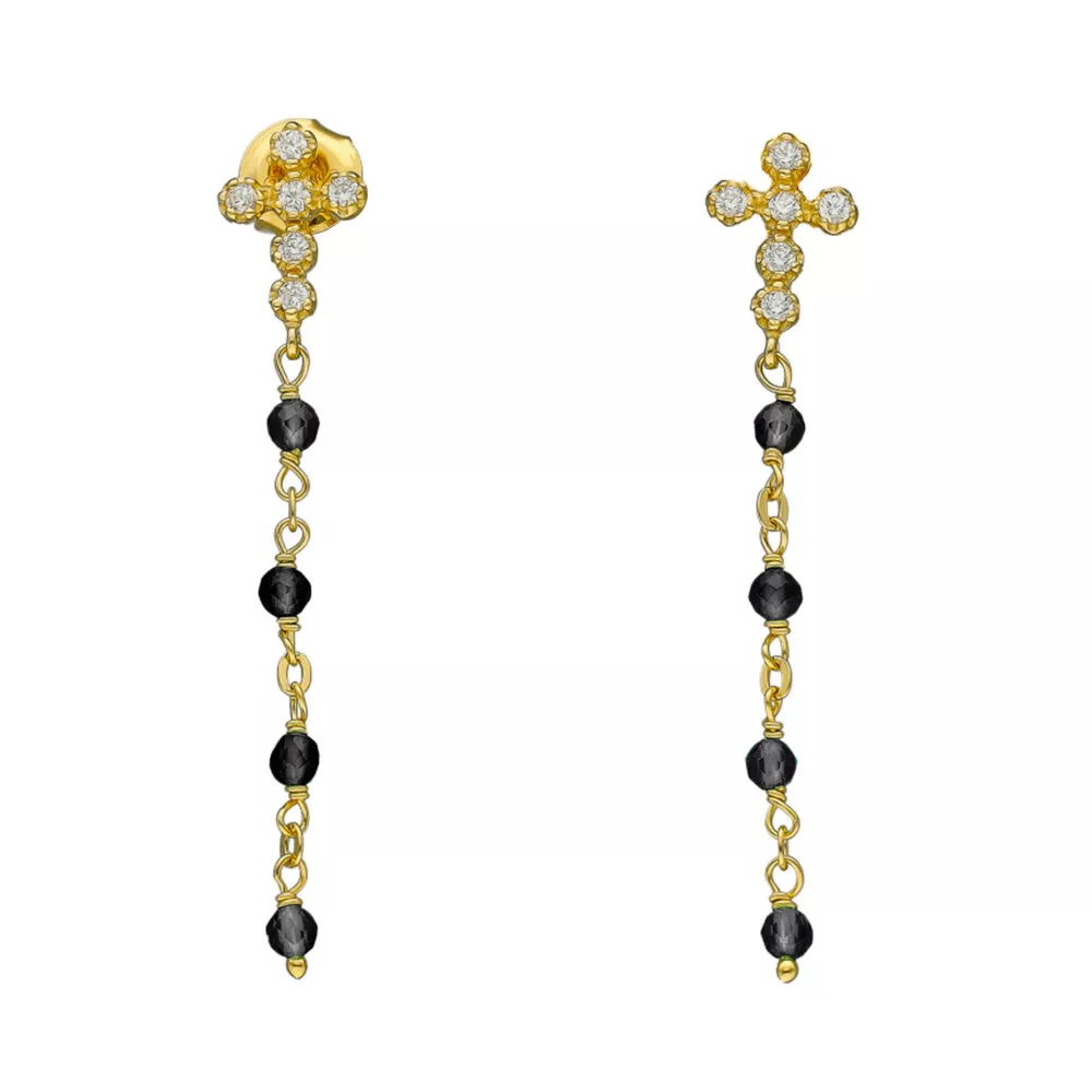Orus boucles BLANC (photo jaune) croix pendantes spinelle noir zirc
