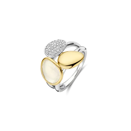 Ti Sento bague feuilles jaune nacre pavé 56mm
