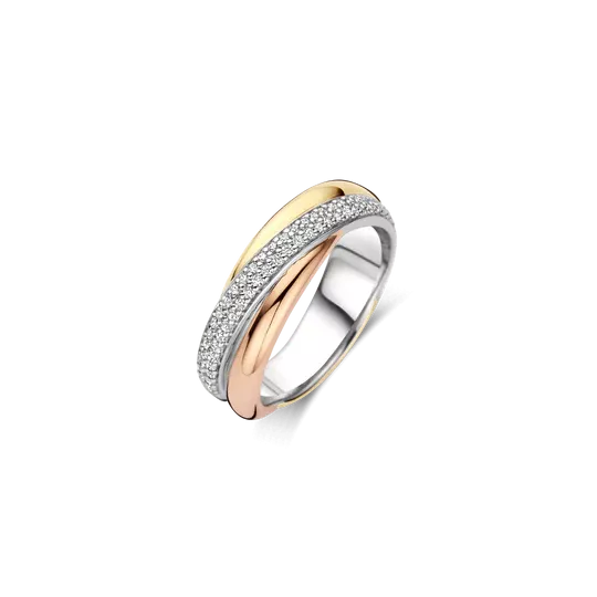 Ti Sento bague tricolore torsadée fine serti 52mm